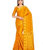 mustard hand woven crepe saree with blouse