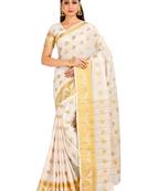 white hand woven crepe saree with blouse