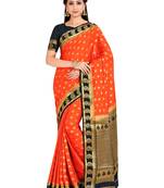 orange hand woven crepe saree with blouse