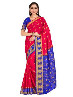 red hand woven crepe saree with blouse 1