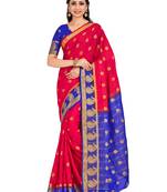 red hand woven crepe saree with blouse