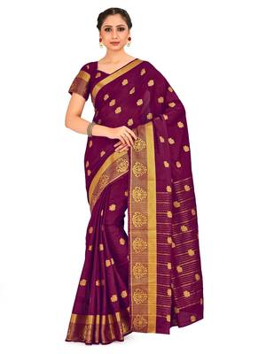 purple hand woven crepe saree with blouse 1