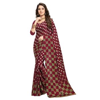   maroon printed crepe saree with blouse 1
