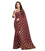   maroon printed crepe saree with blouse