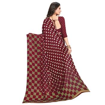   maroon printed crepe saree with blouse 2