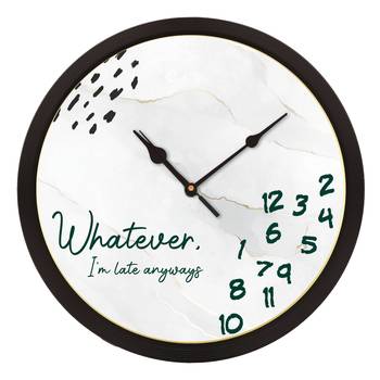 eCraftIndia "Whatever I Am Late Always" Designer Round Analog Black Wall Clock 1