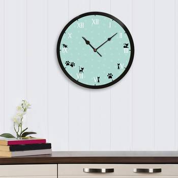 eCraftIndia "Numbers With Cats" Designer Round Analog Black Wall Clock 2