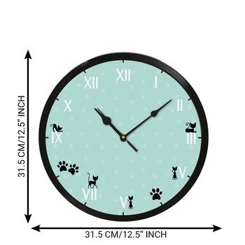 eCraftIndia "Numbers With Cats" Designer Round Analog Black Wall Clock 4