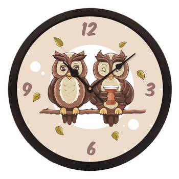 eCraftIndia "Cute Owl Couple" Designer Round Analog Black Wall Clock 1