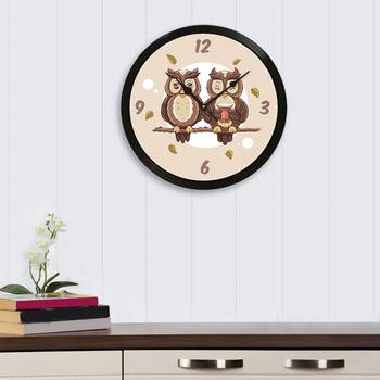 eCraftIndia "Cute Owl Couple" Designer Round Analog Black Wall Clock 2