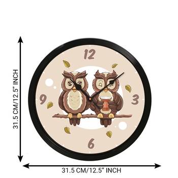 eCraftIndia "Cute Owl Couple" Designer Round Analog Black Wall Clock 4