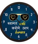 eCraftIndia "Swagat Nahi Karoge Aap Hamara" Blue Designer Round Analog Black Wall Clock