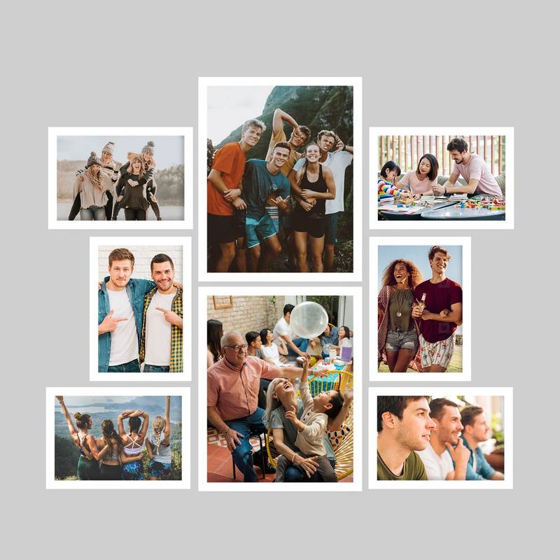 eCraftIndia Memory Wall Collage Photo Frame - Set of 8 Photo Frames for 6 Photos of 5"x7", 2 Photos of 8"x10"