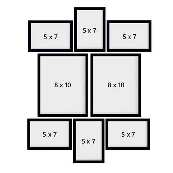 eCraftIndia Memory Wall Collage Photo Frame - Set of 8 Photo Frames for 6 Photos of 5"x7", 2 Photos of 8"x10" 4