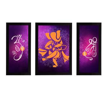 eCraftIndia Set of 3 Lord Ganesha Satin Matt Texture UV Art Painting 1