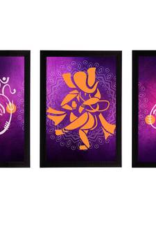 eCraftIndia Set of 3 Lord Ganesha Satin Matt Texture UV Art Painting