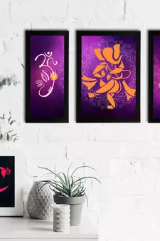 eCraftIndia Set of 3 Lord Ganesha Satin Matt Texture UV Art Painting