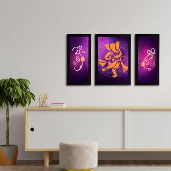 eCraftIndia Set of 3 Lord Ganesha Satin Matt Texture UV Art Painting 3