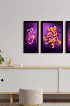 eCraftIndia Set of 3 Lord Ganesha Satin Matt Texture UV Art Painting