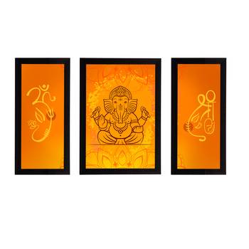 eCraftIndia Set of 3 Lord Ganesha Satin Matt Texture UV Art Painting 1