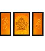 eCraftIndia Set of 3 Lord Ganesha Satin Matt Texture UV Art Painting