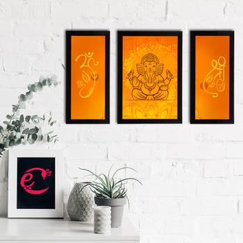 eCraftIndia Set of 3 Lord Ganesha Satin Matt Texture UV Art Painting 2