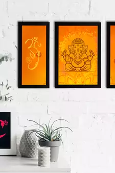 eCraftIndia Set of 3 Lord Ganesha Satin Matt Texture UV Art Painting