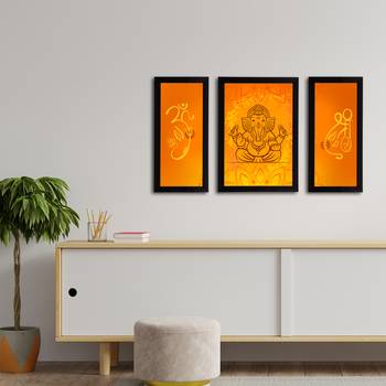 eCraftIndia Set of 3 Lord Ganesha Satin Matt Texture UV Art Painting 3