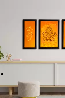 eCraftIndia Set of 3 Lord Ganesha Satin Matt Texture UV Art Painting