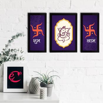 eCraftIndia Set of 3 Lord Ganesha Satin Matt Texture UV Art Painting 2