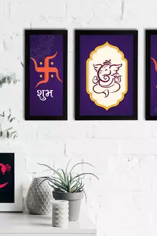eCraftIndia Set of 3 Lord Ganesha Satin Matt Texture UV Art Painting