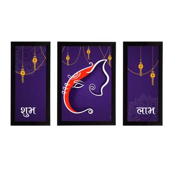 eCraftIndia Set of 3 Lord Ganesha Satin Matt Texture UV Art Painting 1