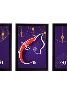 eCraftIndia Set of 3 Lord Ganesha Satin Matt Texture UV Art Painting