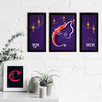 eCraftIndia Set of 3 Lord Ganesha Satin Matt Texture UV Art Painting 2