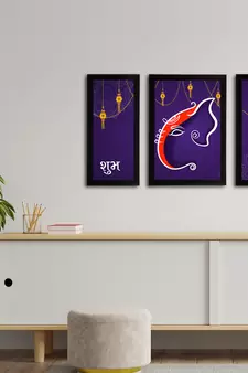 eCraftIndia Set of 3 Lord Ganesha Satin Matt Texture UV Art Painting