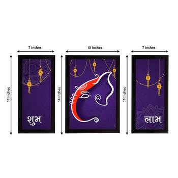 eCraftIndia Set of 3 Lord Ganesha Satin Matt Texture UV Art Painting 4