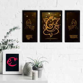 eCraftIndia Set of 3 Lord Ganesha Satin Matt Texture UV Art Painting 2