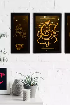 eCraftIndia Set of 3 Lord Ganesha Satin Matt Texture UV Art Painting