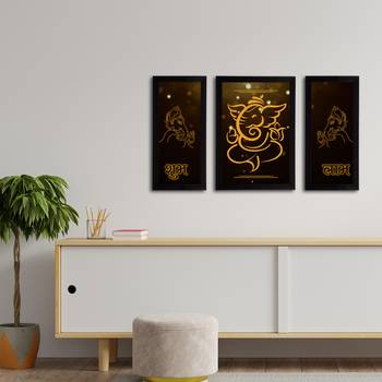 eCraftIndia Set of 3 Lord Ganesha Satin Matt Texture UV Art Painting 3