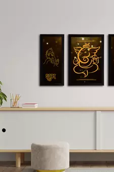 eCraftIndia Set of 3 Lord Ganesha Satin Matt Texture UV Art Painting