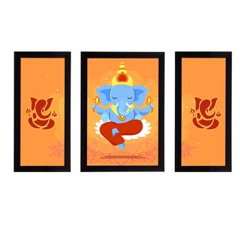 eCraftIndia Set of 3 Lord Ganesha Satin Matt Texture UV Art Painting 1