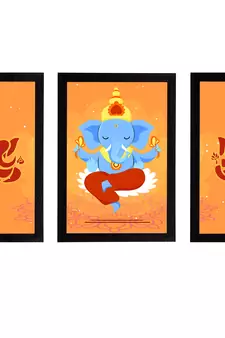 eCraftIndia Set of 3 Lord Ganesha Satin Matt Texture UV Art Painting
