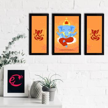 eCraftIndia Set of 3 Lord Ganesha Satin Matt Texture UV Art Painting 2