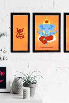 eCraftIndia Set of 3 Lord Ganesha Satin Matt Texture UV Art Painting