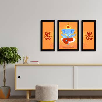 eCraftIndia Set of 3 Lord Ganesha Satin Matt Texture UV Art Painting 3