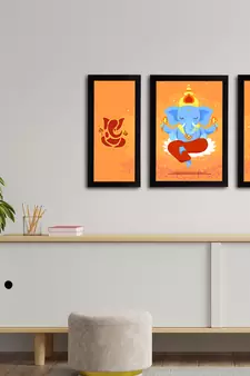 eCraftIndia Set of 3 Lord Ganesha Satin Matt Texture UV Art Painting