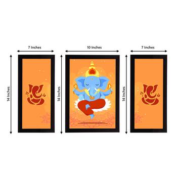 eCraftIndia Set of 3 Lord Ganesha Satin Matt Texture UV Art Painting 4