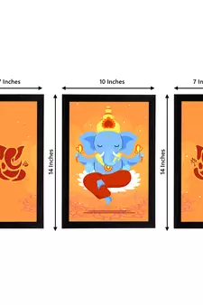eCraftIndia Set of 3 Lord Ganesha Satin Matt Texture UV Art Painting
