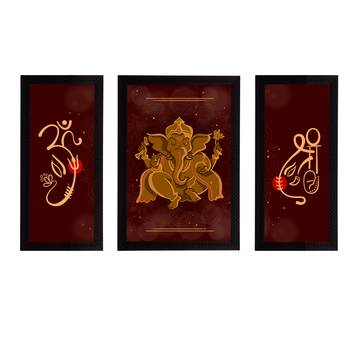 eCraftIndia Set of 3 Lord Ganesha Satin Matt Texture UV Art Painting 1