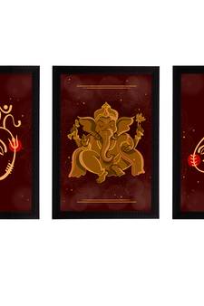 eCraftIndia Set of 3 Lord Ganesha Satin Matt Texture UV Art Painting